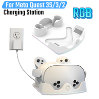 Charging Dock Fast Charging Station Headset Display Stand and Controller Mount w/ RGB Light for Meta Quest 3S/3/2 VR Headest
