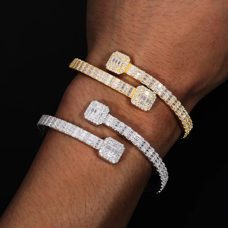 Imagem -04 - Prata Baguette Moissanite Bangle para Homens e Mulheres Unisex Hip Hop Jóias 925 Vvs1