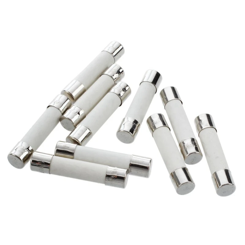 50 Pcs AC 250 V 15 A 6 X 30 Mm, High Speed Kick Cylindrical Fuse Tube Ceramic · White + Silver