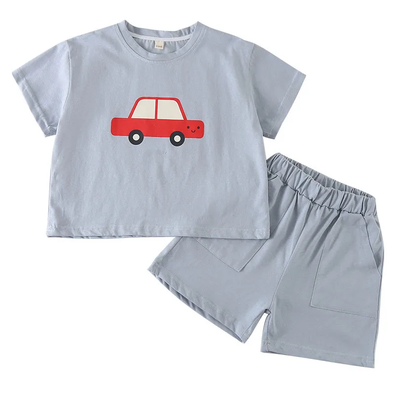 Milancel novo verão crianças roupas terno crianças bonito dos desenhos animados carro camiseta + shorts meninos estilo fino roupa 2 pçs