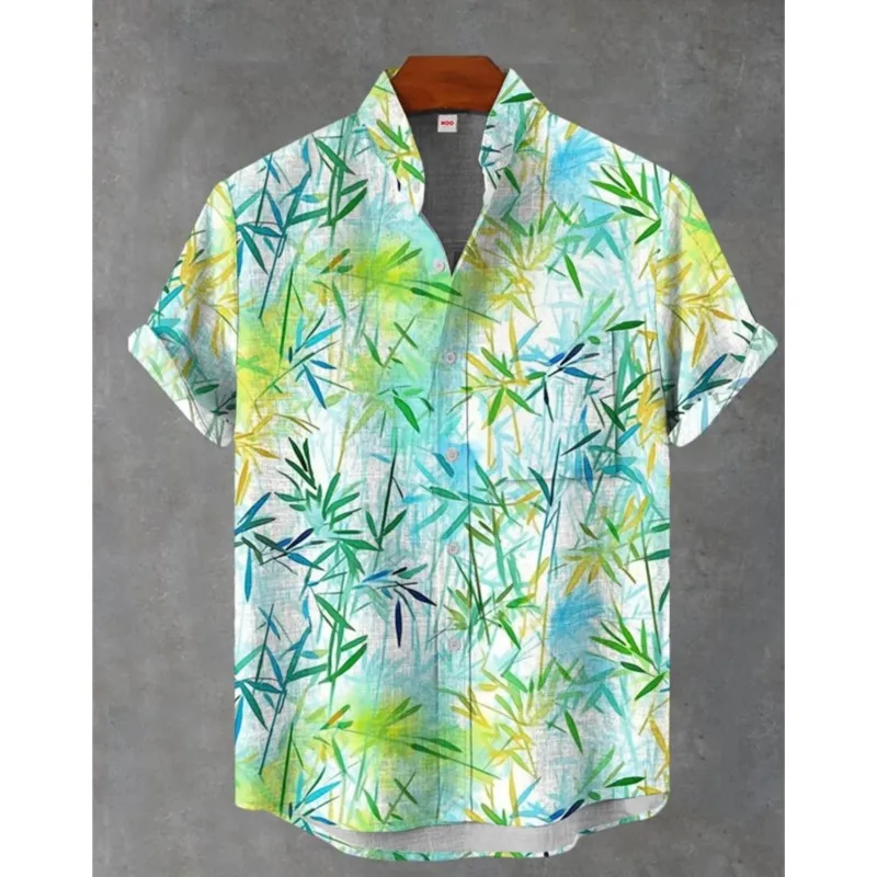 New Men's Retro Linen Lapel Short Sleeved Shirt With Animal Pattern Print For Comfortable And Casual Men's Top