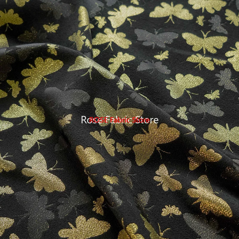 1 meter Golden Butterfly Retro Jacquard Fabric Elegant Women's Dress Coat Skirt Decorative Sewing Fabric