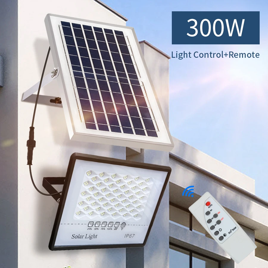 300W Solar Lamp Outdoor Waterproof Spotlights Solar Lights Remote Control Solar Floodlight Wall Street Garden Lights Sunlight