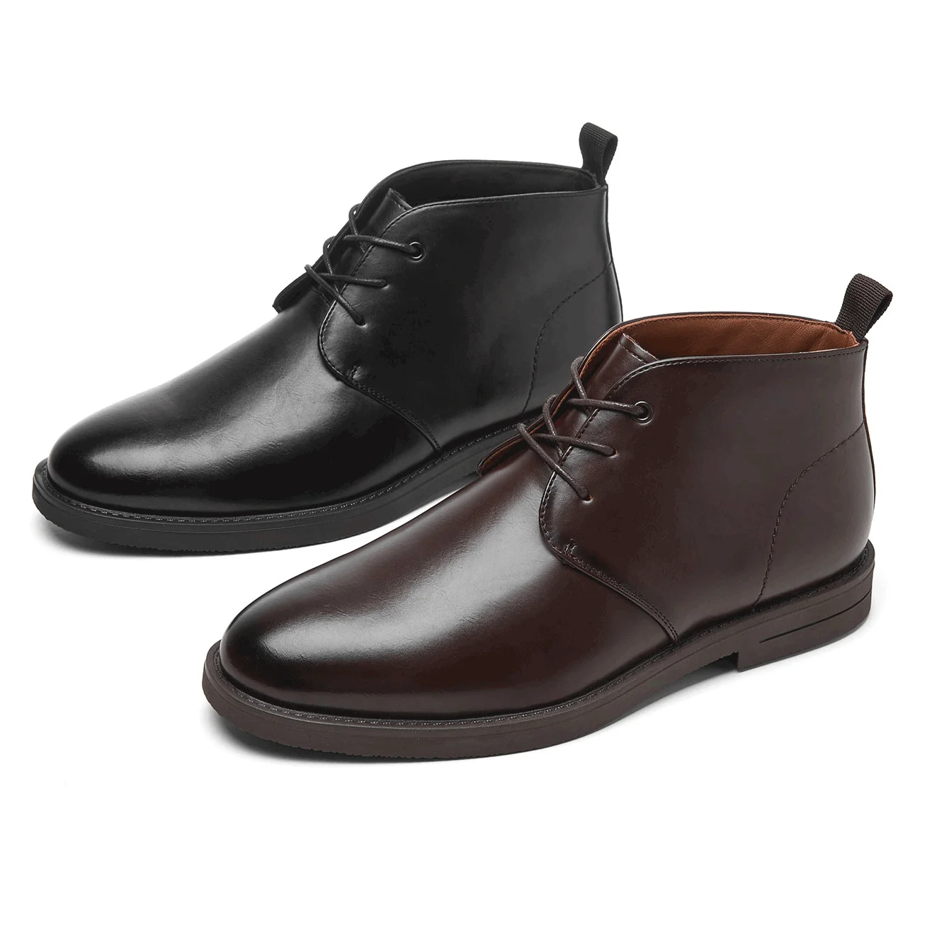 Desai Herren-Chukka-Stiefel in breiter Passform, Schnürstiefel aus Kunstleder, knöchelhohe Stiefel, formelle Business-Schuhe, bequem für Herbst und Winter.
