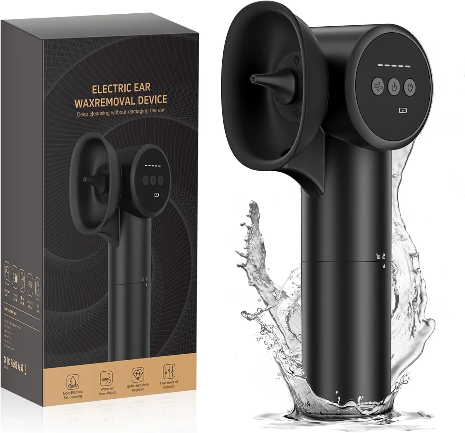 

Ear Wax Removal Kit with Hot Air Drying, 5 Water Pressure Modes for Safe Cleaning (Black)