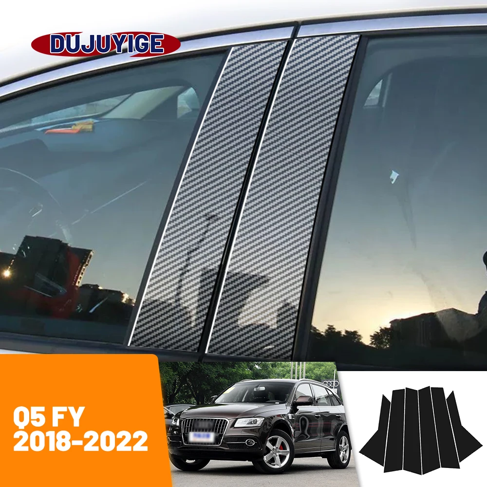 

For Audi Q5 FY 2018-2022 2019 2020 2021 Carbon Fiber Window Door Column Deal B C Pillar Post Cover Trim Sticker