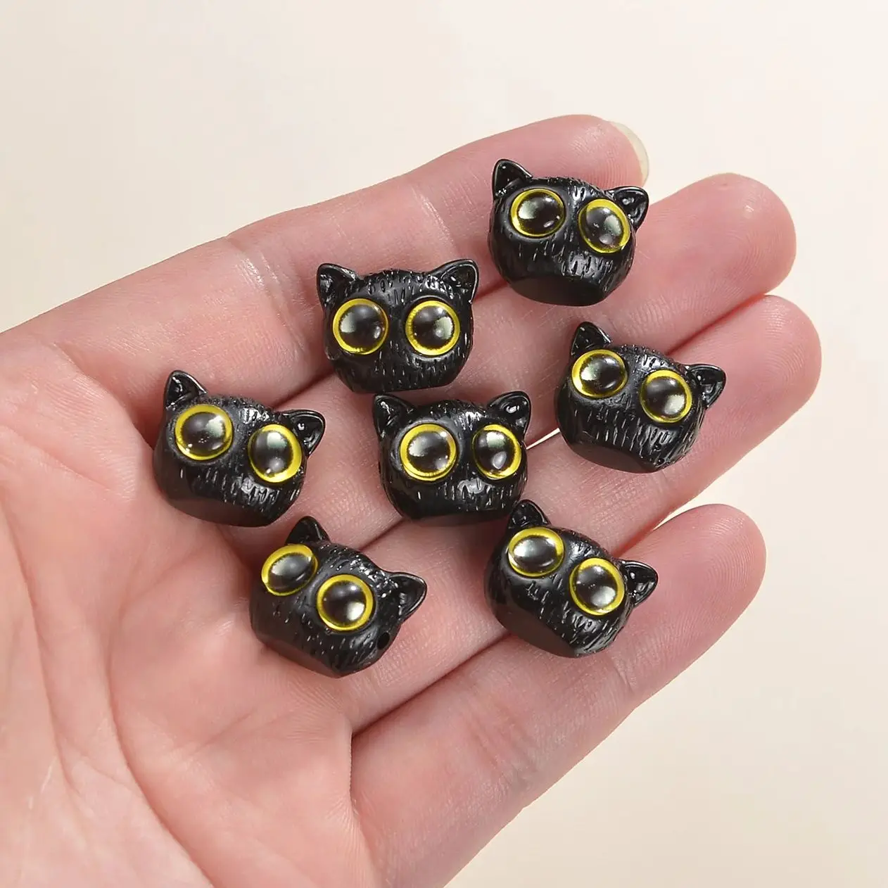 DIY Cute Black Cat Loose Beads 3D Yellow Eyes Resin Kitten Charm Bracelet Making Bracelet Sew Craft Jewelry Making Accessories