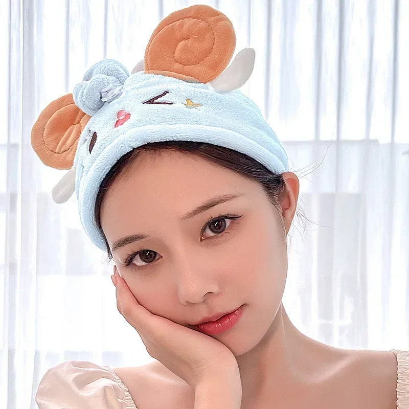 Cartoon Coral Velvet Shepherd Star Dry Hair Cap Wash Makeup Removal Embroidery Triangle Shower Cap Absorbing Dry Hair Towel