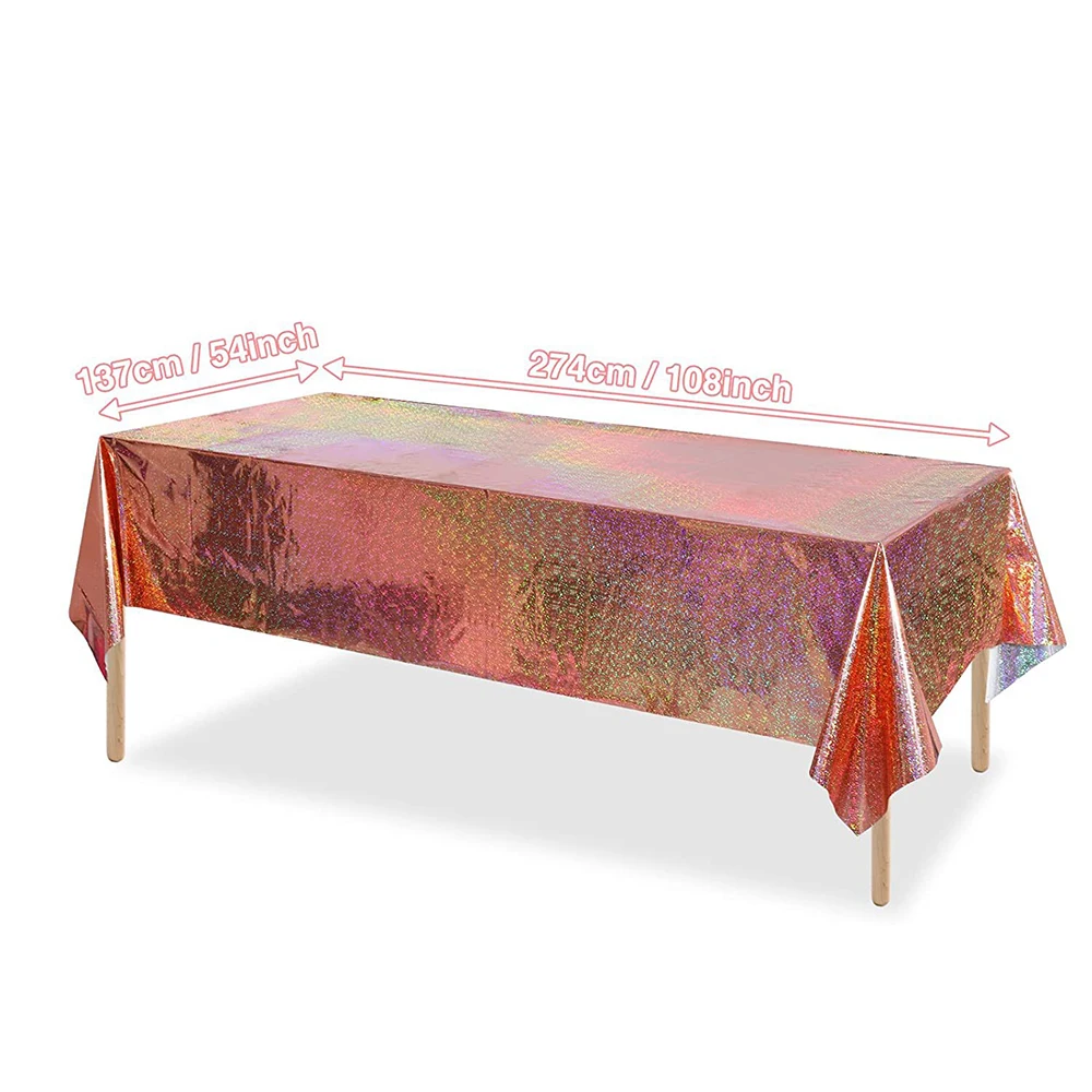 1–10 Stück schillernde, glänzende Einweg-Laser-Rechteck-Tischdecken, Kunststoff-Tischdecken, Geburtstagsparty-Dekoration, Weihnachten, 108 x 54 Zoll – Detail 2