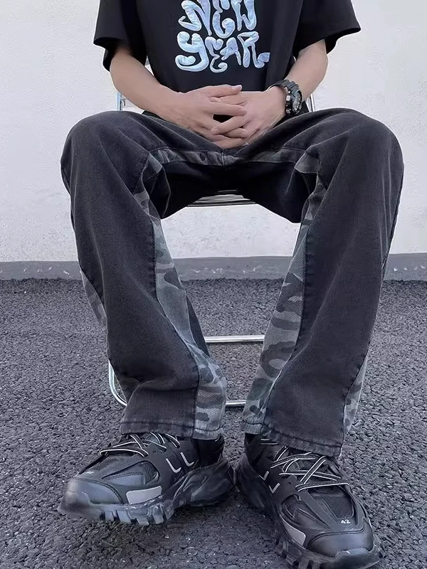 

Мужские джинсы большого размера (до 300 фунтов) в американском ретро-стиле, с пэчворком и камуфляжным принтом, свободные, прямого кроя, весна-осень