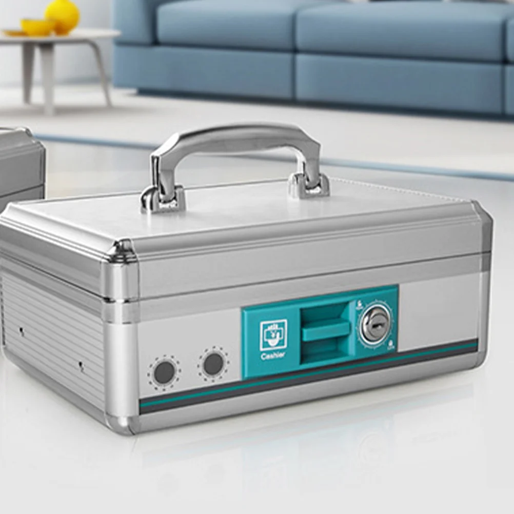 

Portable Cash Box Aluminum Alloy Anti-Theft Small Locking Storage Case with Tray Compartments Silver B298 Cash Box