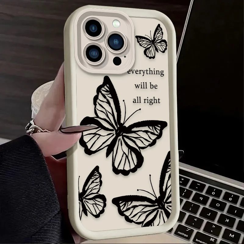 Rosa Schmetterling Ästhetische Silikon Handyhülle für IPhone 17 Air 16 16E 15 14 13 12 11 Pro Max X XS XS Max XR SE 2020 SE4 7 8
