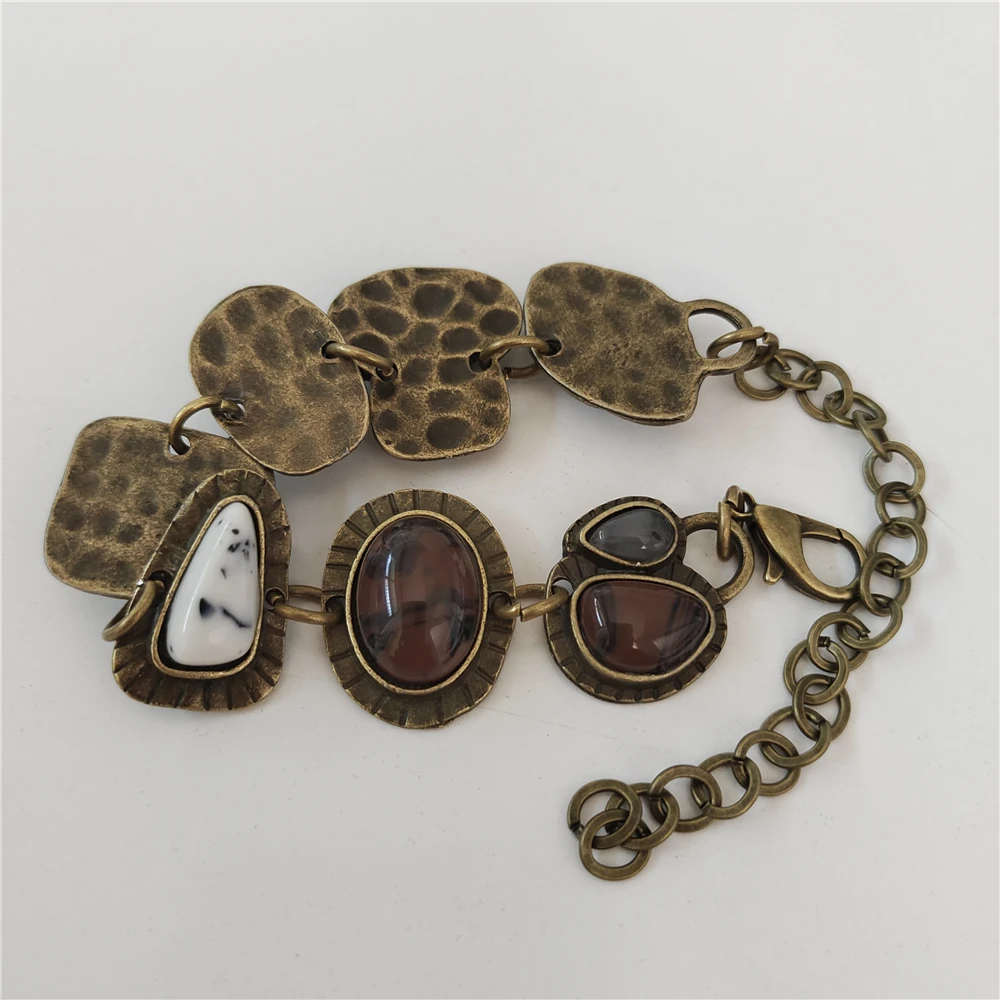 2025 جديد الهندي العرقية خمر سلاسل معدنية ربط أساور النساء بوهو الرجعية بيان الراتنج الأحجار أساور مجوهرات