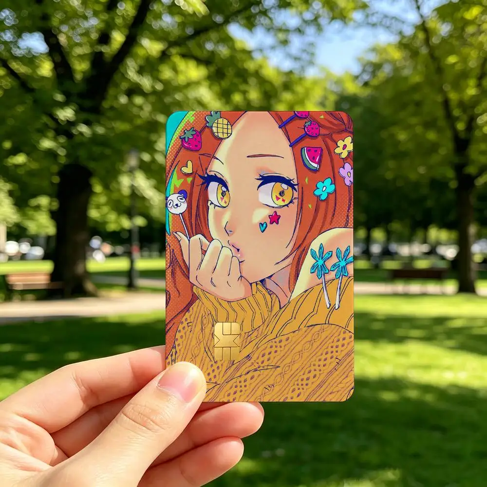 Cute BLEACH O-Orihime I-Inoue Anime 1Set 4Pcs Card Skin Stickers, Waterproof Decorative Film for Credit Debit Bank Bus IC Cards view 2