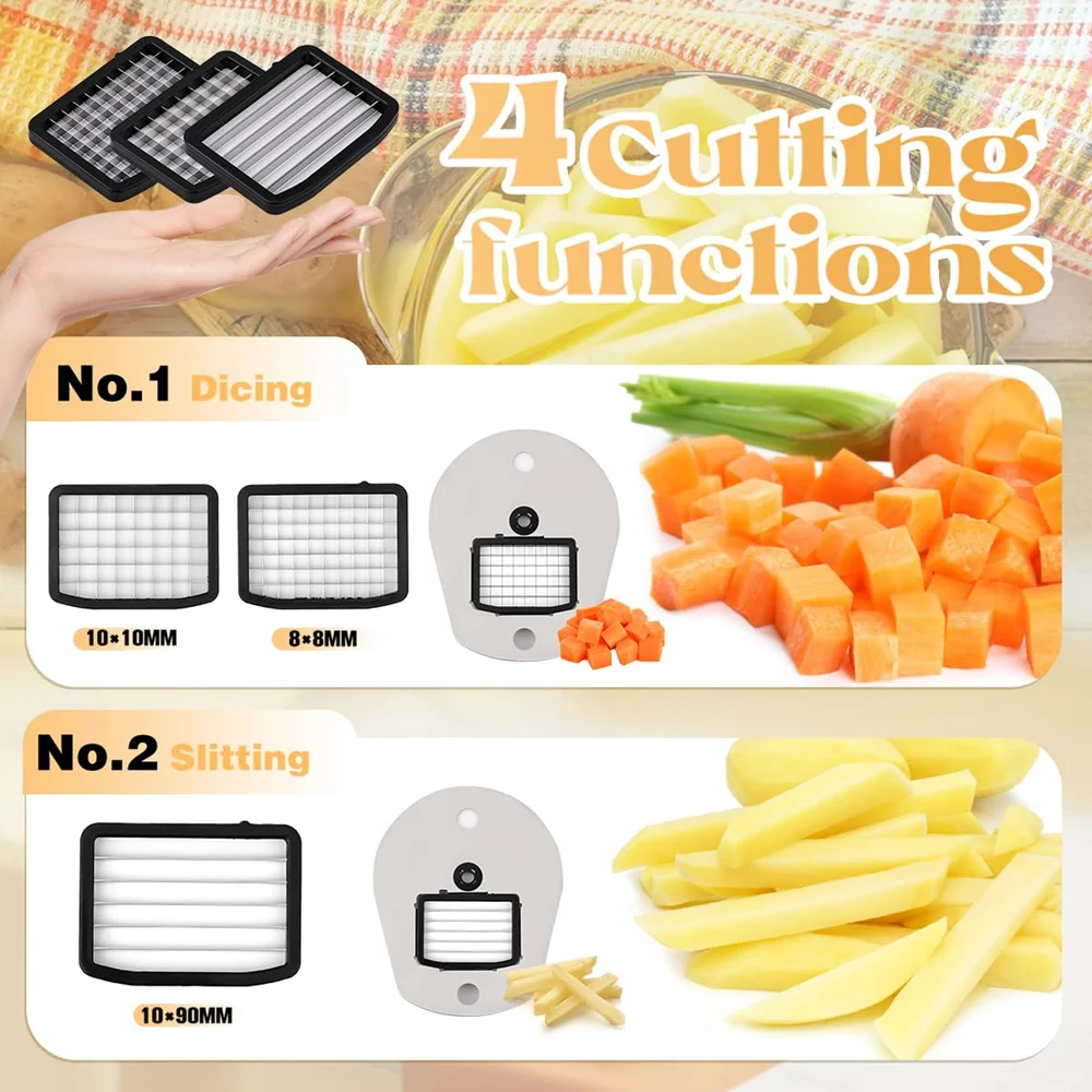 Upgrade 4 in 1 Electric Vegetable Cutter Commercial Multifunctional Food Cutter for Cubes Chips Slices Shreds Stainless Blade