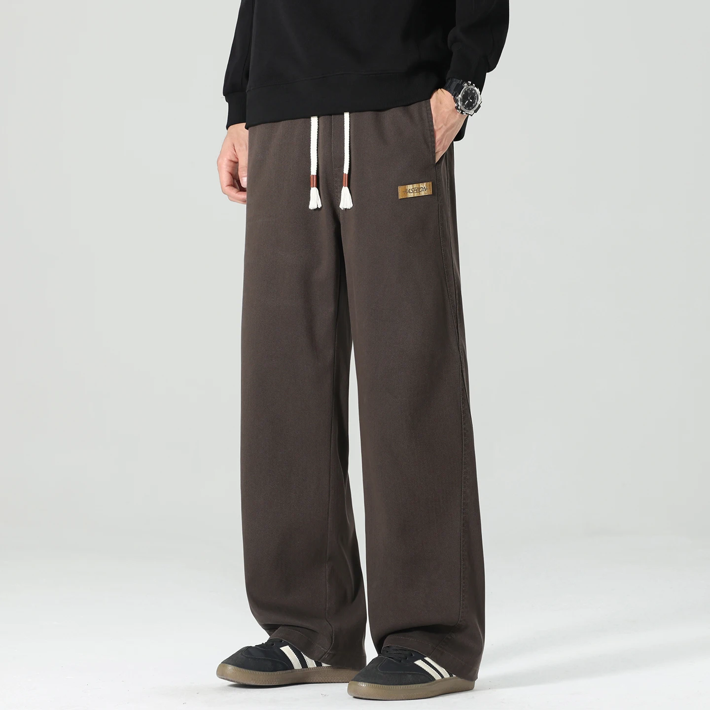 High Quality Autumn Winter Men's Jeans Lyocell Fabric Baggy Straight Denim Pants Drawstring Waist Casual Streetwear Trousers Man