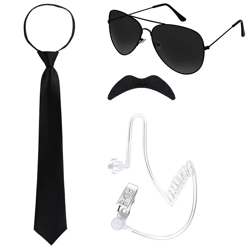 Spy Security Cosplay Dress Up Set MIB Sunglasses Earplugs Wedding Flower Girl Party Accessories