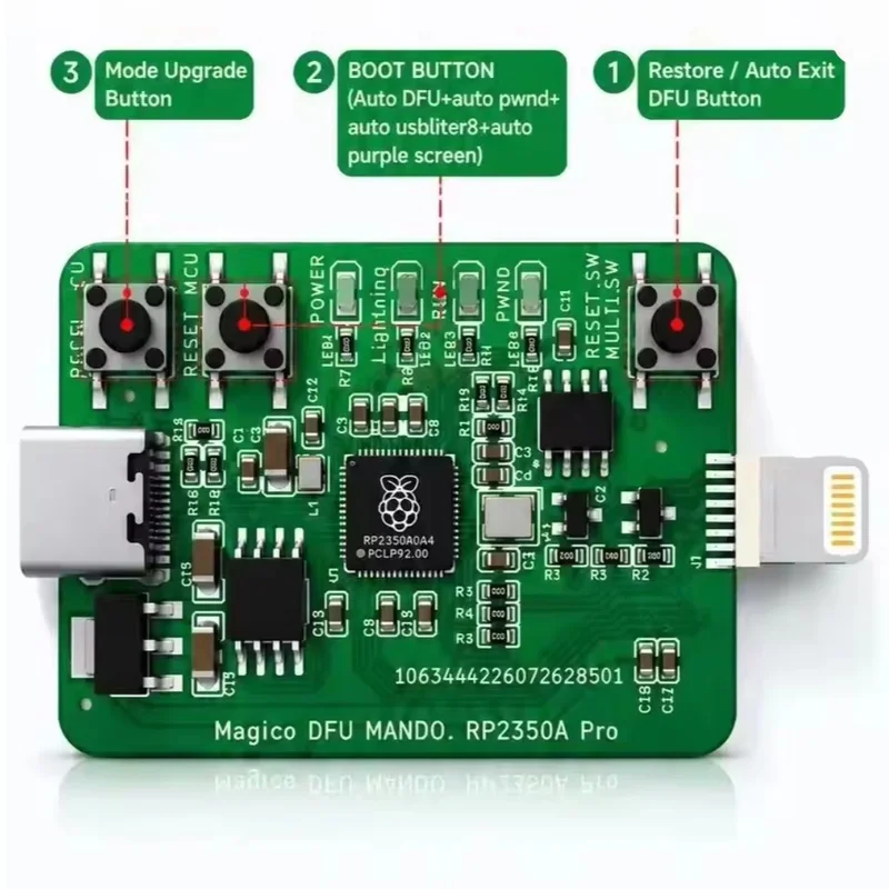 RP2350A Development Board B4 PICO DFU Mode Adapter Pi Pico 2 RP2350-USB-A Pwned  IOS A12/A13 Repair Erase