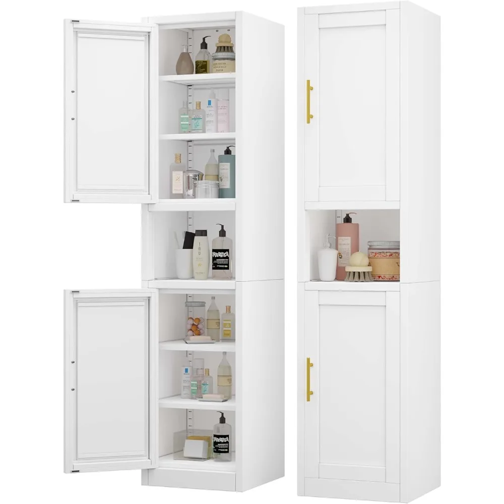 

67 Tall Narrow Storage Cabinet Metal Bathroom Cabinet with 2 Doors & 4 Adjustable Shelves, Standing Pantry Cabinets Cupboard for