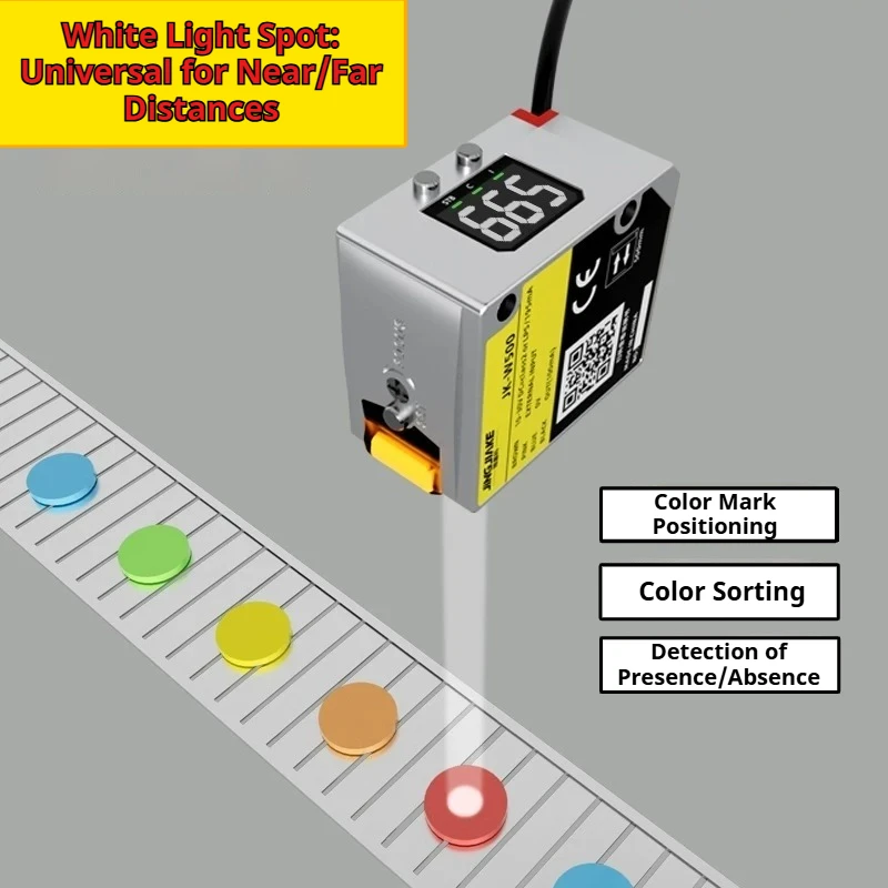Long-distance Color Sorting Photoelectric Switch, 50–500mm Adjustable Spot Size, Anti-shake Color Mark Sensor