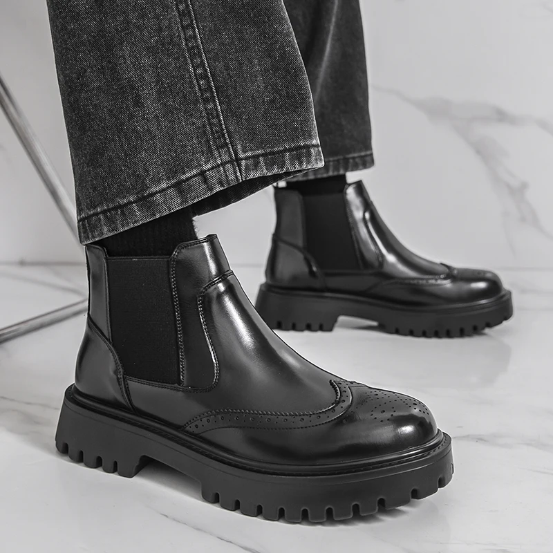 Men's casual high top leather shoes Retro Gentleman British Style Party or work 38-46 Outdoor Hot Trendy Street Versatile