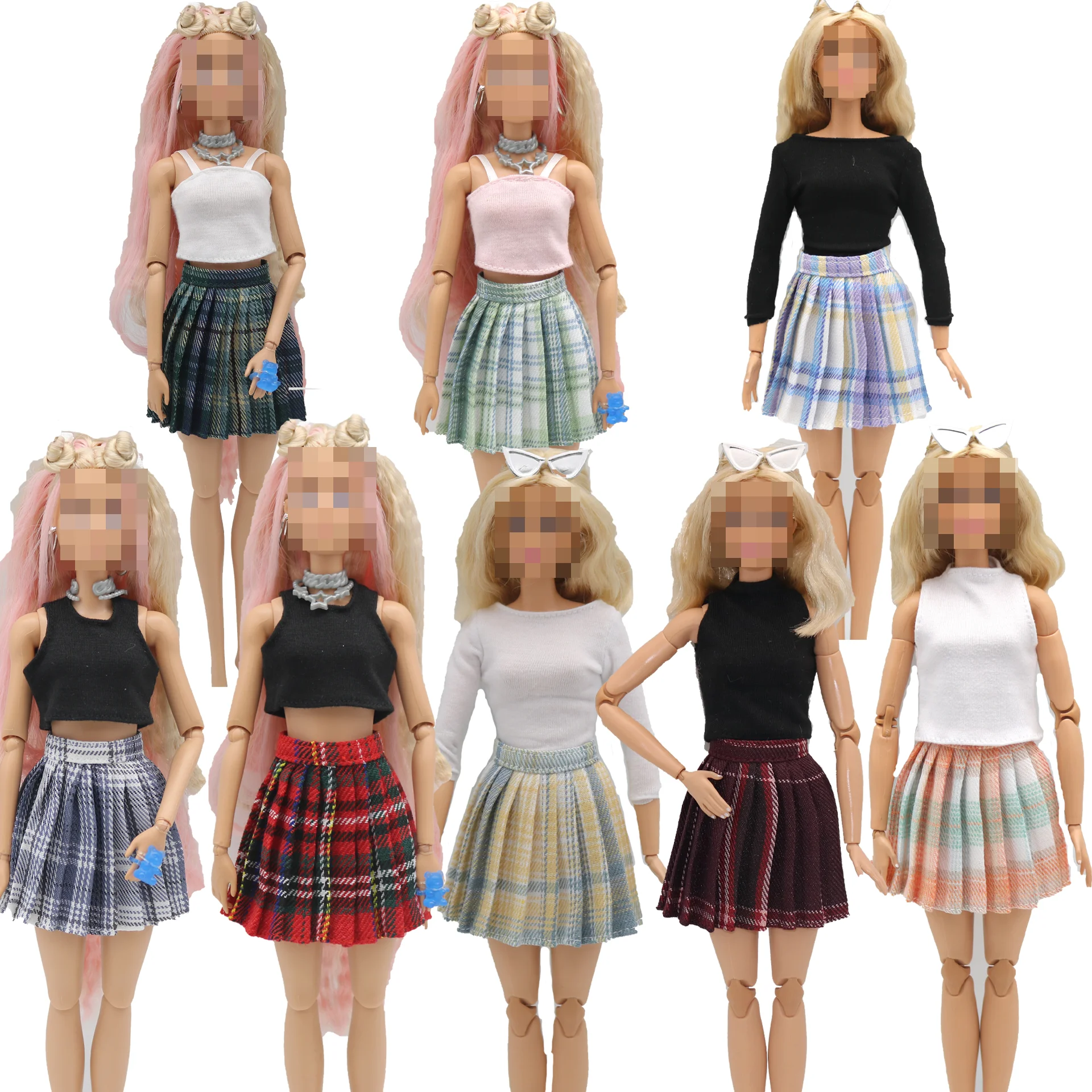 Novo 30cm 1/6 boneca suspensórios topo e vestido jk conjunto diário usar acessórios roupas para boneca barbies