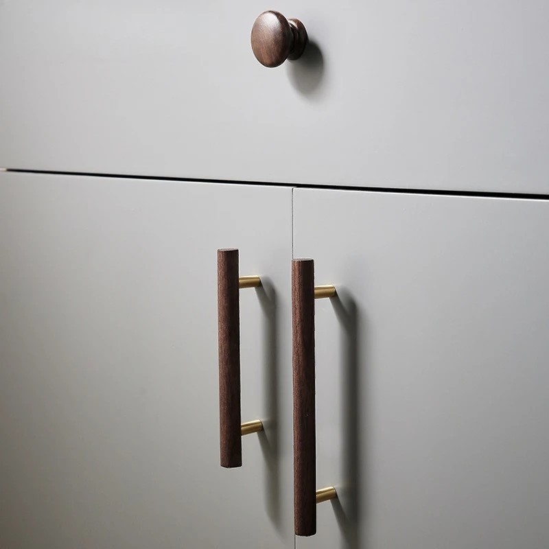 High End Walnut Wood Drawer Handles Japanese Style Solid Wood Cabinet Pulls for Kids Furniture