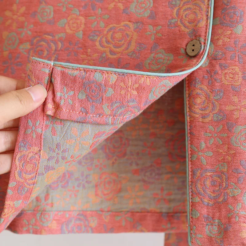 Set piyama wanita, 2023 katun Jacquard lengan panjang dua potong kardigan sederhana perabotan rumah Musim Semi dan Gugur 100%