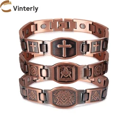 Cross Magnetic Bracelet Copper Energy 12mm Wristband Magnetic Bracelet Men Chain Link Vintage Masonic Ethnic Tribal Jewelry Men