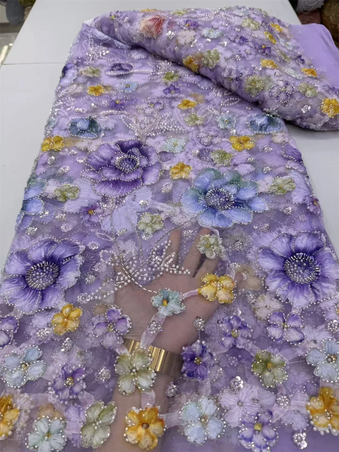 

Элитное африканское кружево с бисером 2026: высококачественная ткань ручной работы с пайетками, 5 ярдов, для вечерних платьев в нигерийском стиле