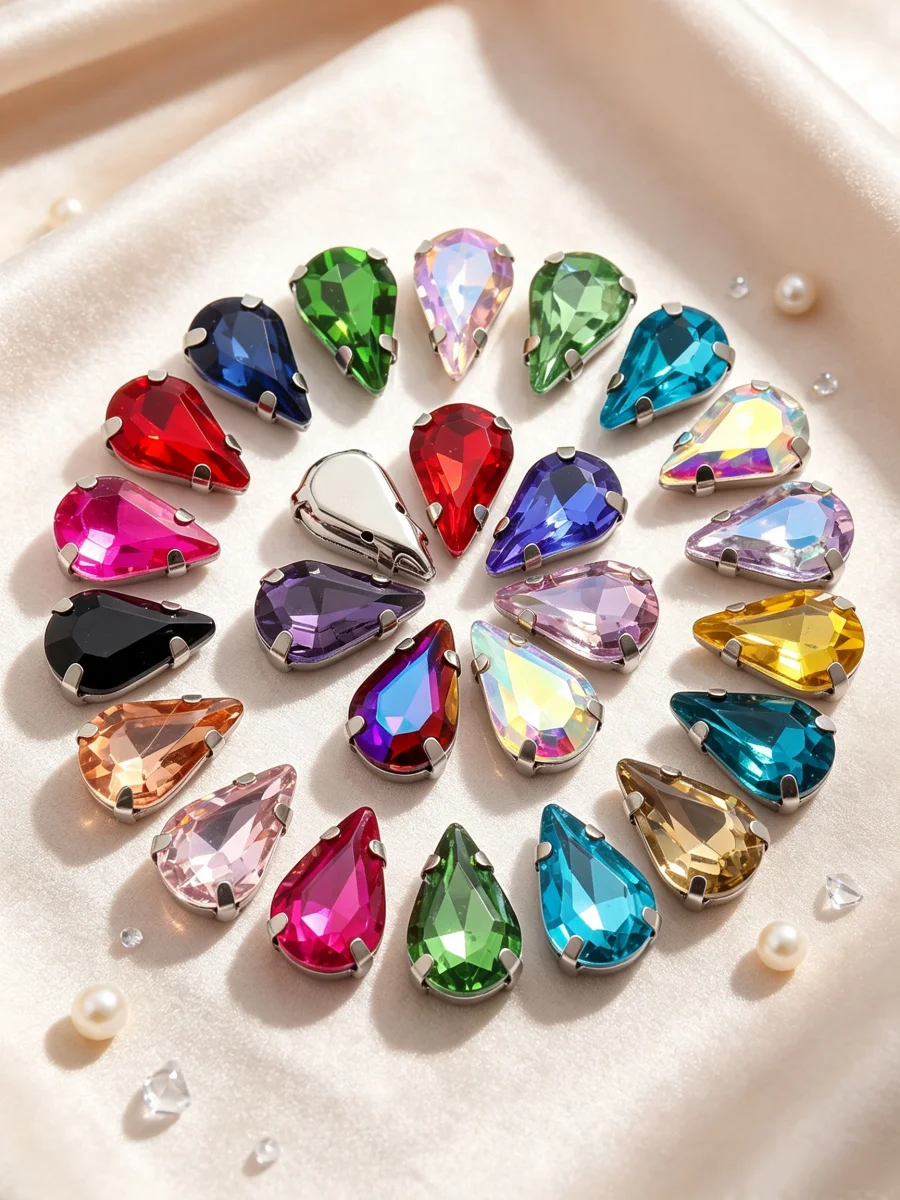 Glaskristall Silberfassung 3*6mm 6*10mm 8*13mm Wassertropfen Birnenform Fantasie-Farben-Mix Aufnähbare Strassperlen Handgemachtes DIY – Detail 1