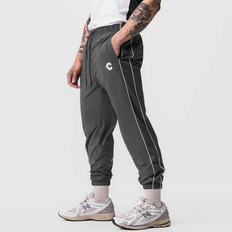 Men's Quick Dry Gym Jogger Pants Striped Drawstring Waist Tapered Track Pants Streetwear Fitness Workout Sweatpants Male Pants