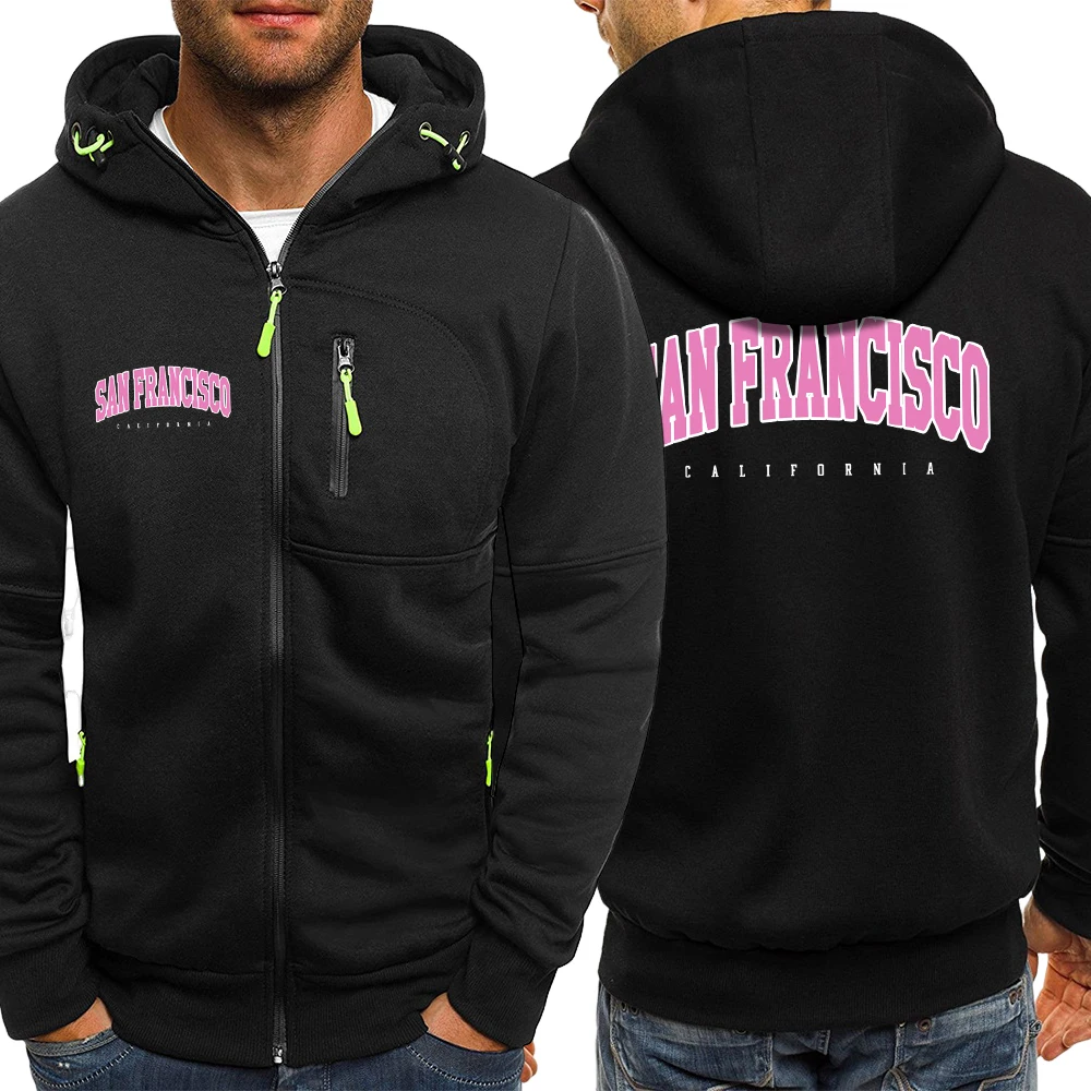 

США Калифорния Сан-Франциско с принтом Мужская толстовка на молнии Модная уличная куртка Свободные повседневные толстовки Мужские флисовые с длинным рукавом