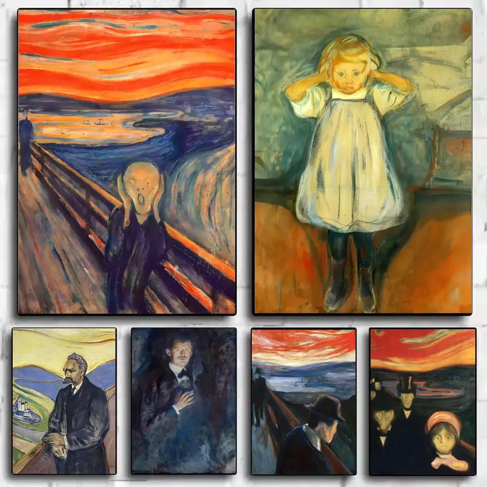 Art E-Edvard Munch Poster Framed Canvas Wall Art Print for Office Dining Room Bathroom Wall Decor
