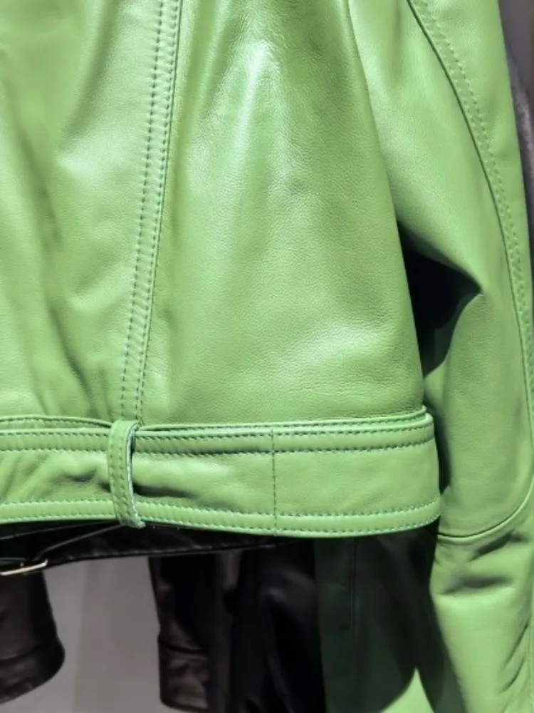 Giacca bomber da donna in vera pelle di alta qualità da ufficio, tinta unita, girocollo, cerniera, maniche lunghe, cappotti slim in pelle di pecora