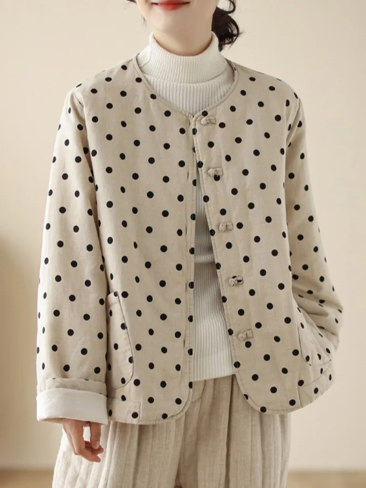 

Хлопковая куртка в горошек в стиле ретро, женская зимняя легкая хлопковая куртка на пуговицах, круглая верхняя одежда Ne ort для похудения, против старения для мам