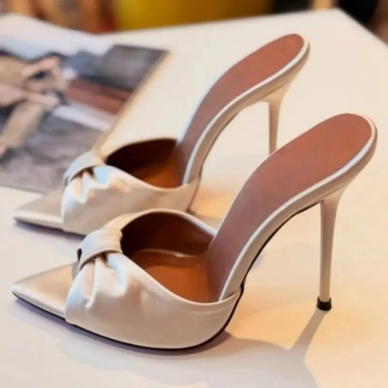 

Sexy Women's Slippers Summer Mules Shoes Slides 2026 Point High Heels Luxury Gold Leopard Sandals Large Size Party Shoes Brand