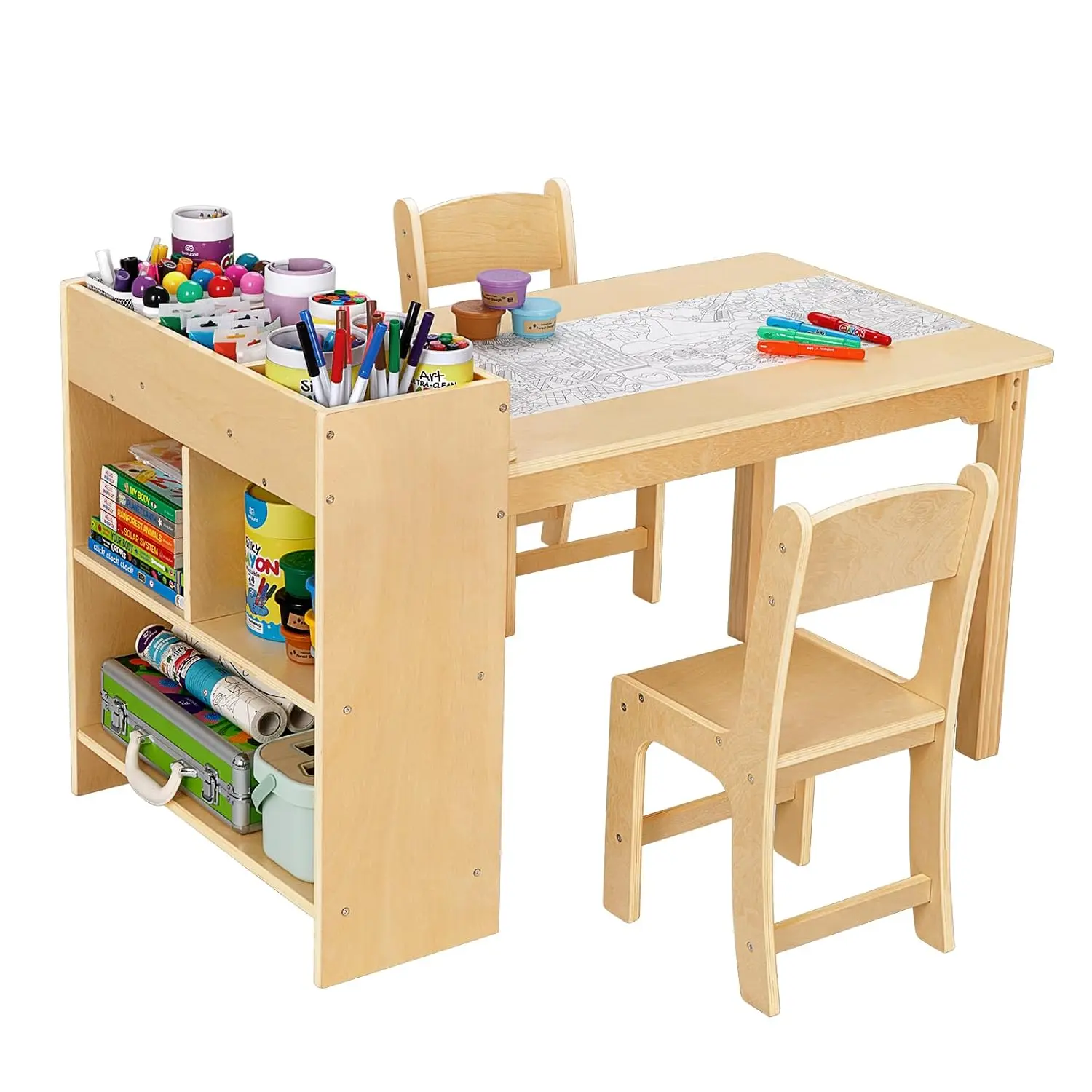 Kids Art Table & 2 Chairs Toddler Activity Table with Storage, Customized