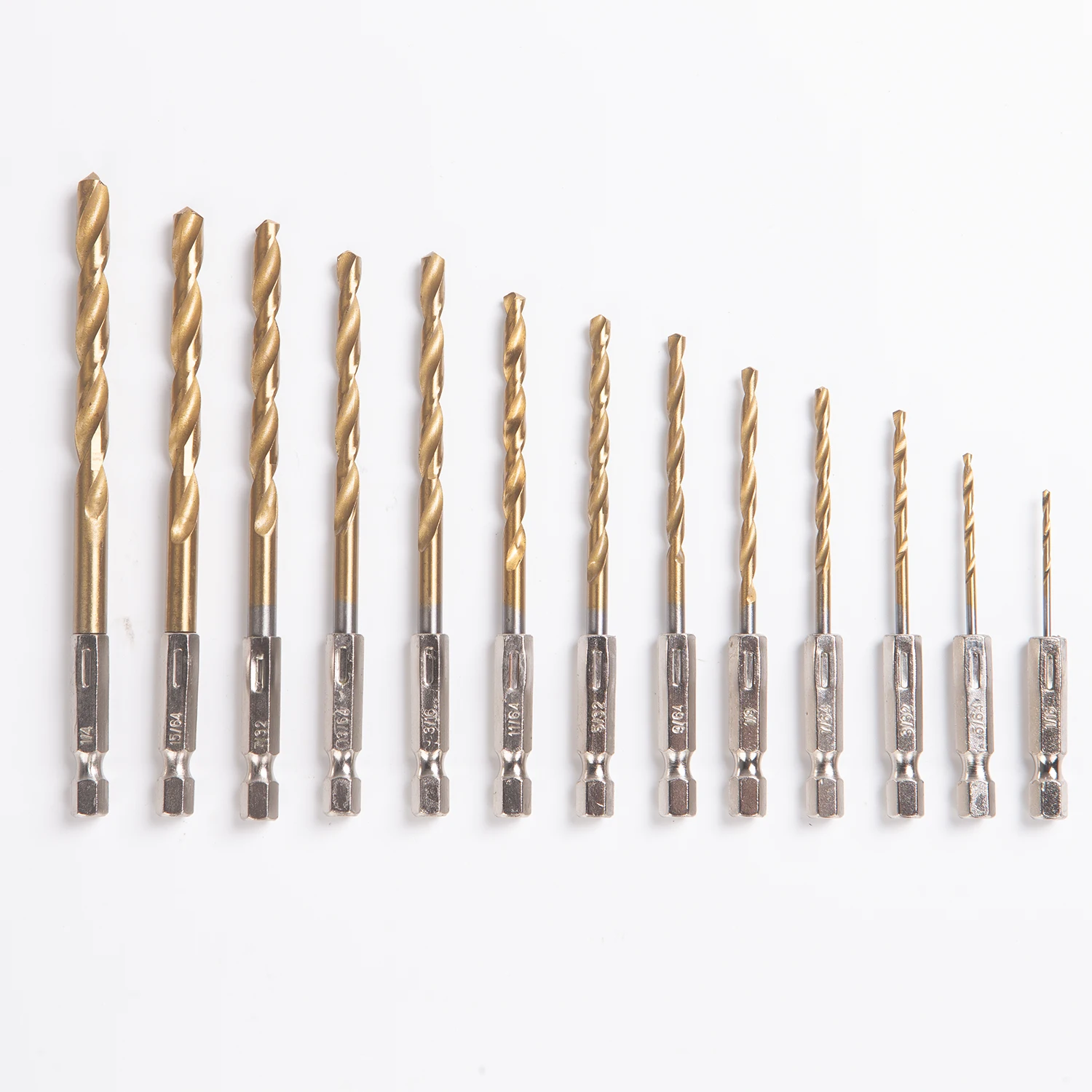 Titanium Twist Drill Bit Set - 13 Pcs Hex Shank High Speed Steel for Wood Plastic Aluminum Alloy, Quick Change, 1/16\