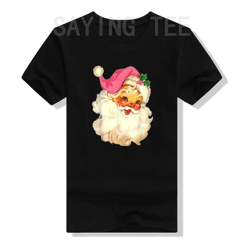 Funny Vintage Pink Santa Claus Pink Christmas Design T-Shirt Funny Graphic Tee Tops Basics Family Matching Xmas Costume Gifts