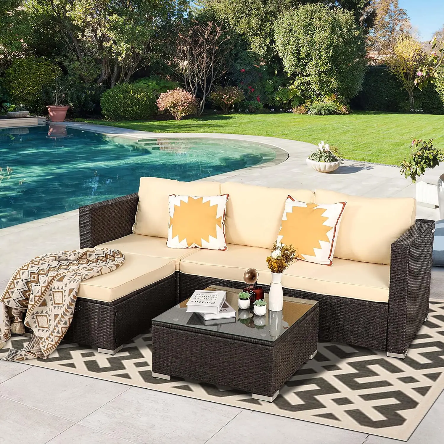 

Oversize 5 Piece Patio Furniture Set,Outdoor Sectional Furniture,Patio Conversation Sets,Wicker Patio Furniture Sets,Porch Set