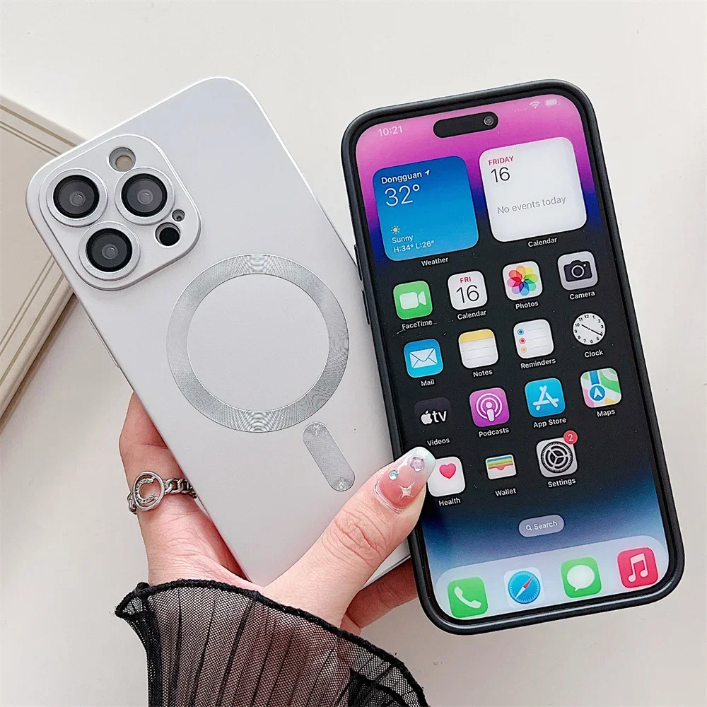 Luxo macio magsafe silicone fosco caso de telefone para iphone 11 12 13 14 15 16 pro max plus amortecedor magnético volta casos capa