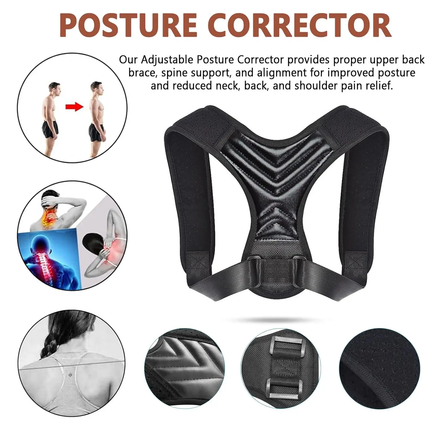 

Back Shoulder Posture Corrector Belt Improve Posture and Relieve Pain Orthotics Clavicle Spine Support Upper Back Brace Belt