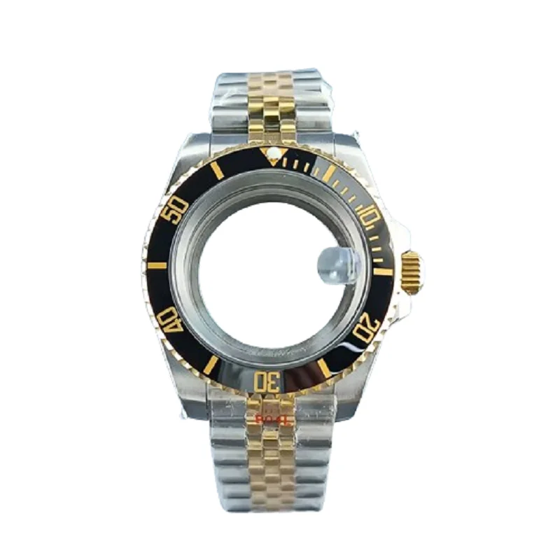 40mm NH34 NH35 NH36 Silver Gold Watch Case Stainless Steel 316L sapphire glass waterproof 120 Click bezel Silver Jubilee Strap