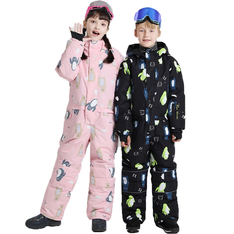 2022 Winter Baby One Piece Snowsuits Sport Cartoon Boy Girl Children Ski Jumpsuits Outdoor Mountain Teenager Kids Ski Ovearall