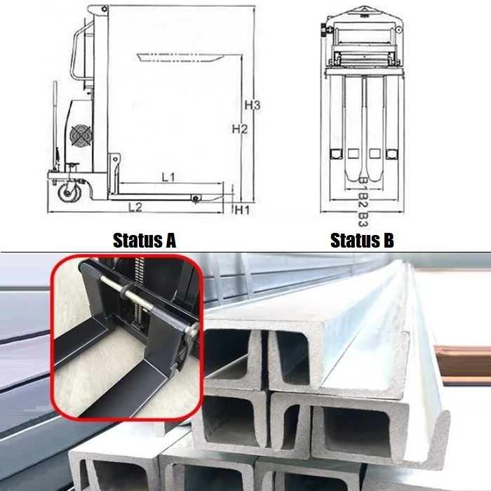 1000kg 1500kg 2000kg Semi-electric Stacker Thickened C-shape Steel Plate Frame Semi-electric Hydraulic Pallet Stacker