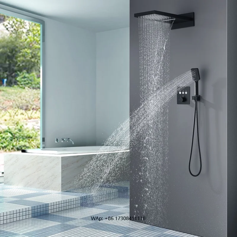 Wall-mounted bathroom 22-inch 3-function shower Thermostatic rain waterfall shower system with handheld