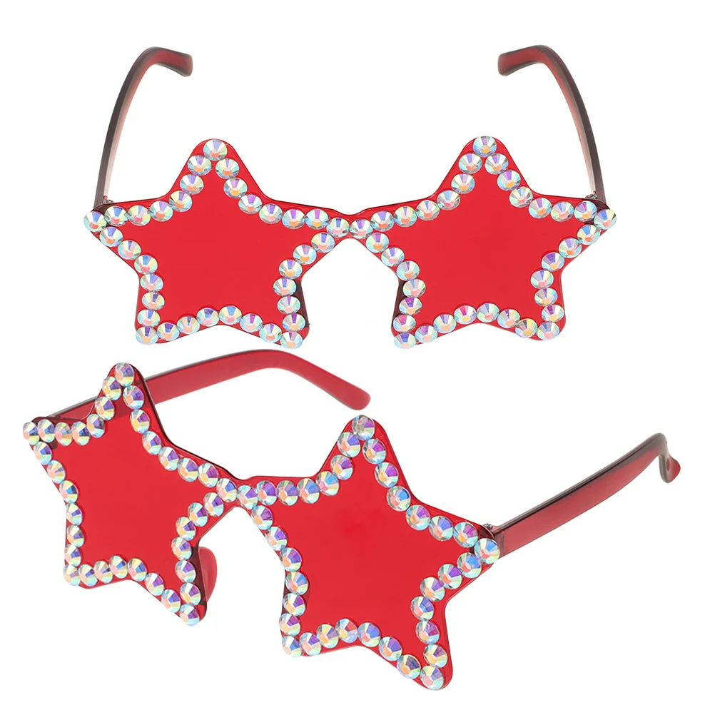 

2Pcs Frameless Rhinestone Sunglasses Star Shape Lightweight Cool Glasses Uv Protection Fashion Party Beach Eyewear