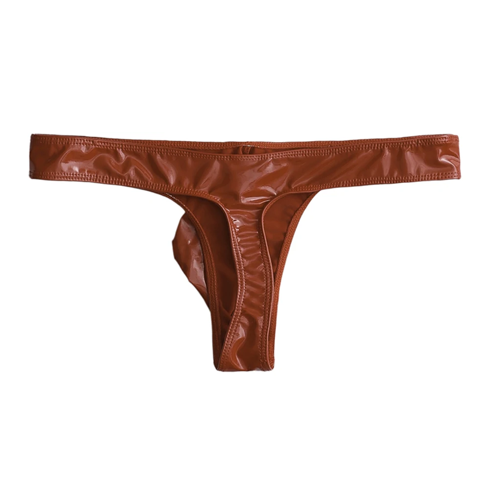 Men Glossy Sexy Thongs Silky Smooth Underpants Imitation Leather Soft Low-Waist Thong Briefs Erotic For Date Party Nightlife