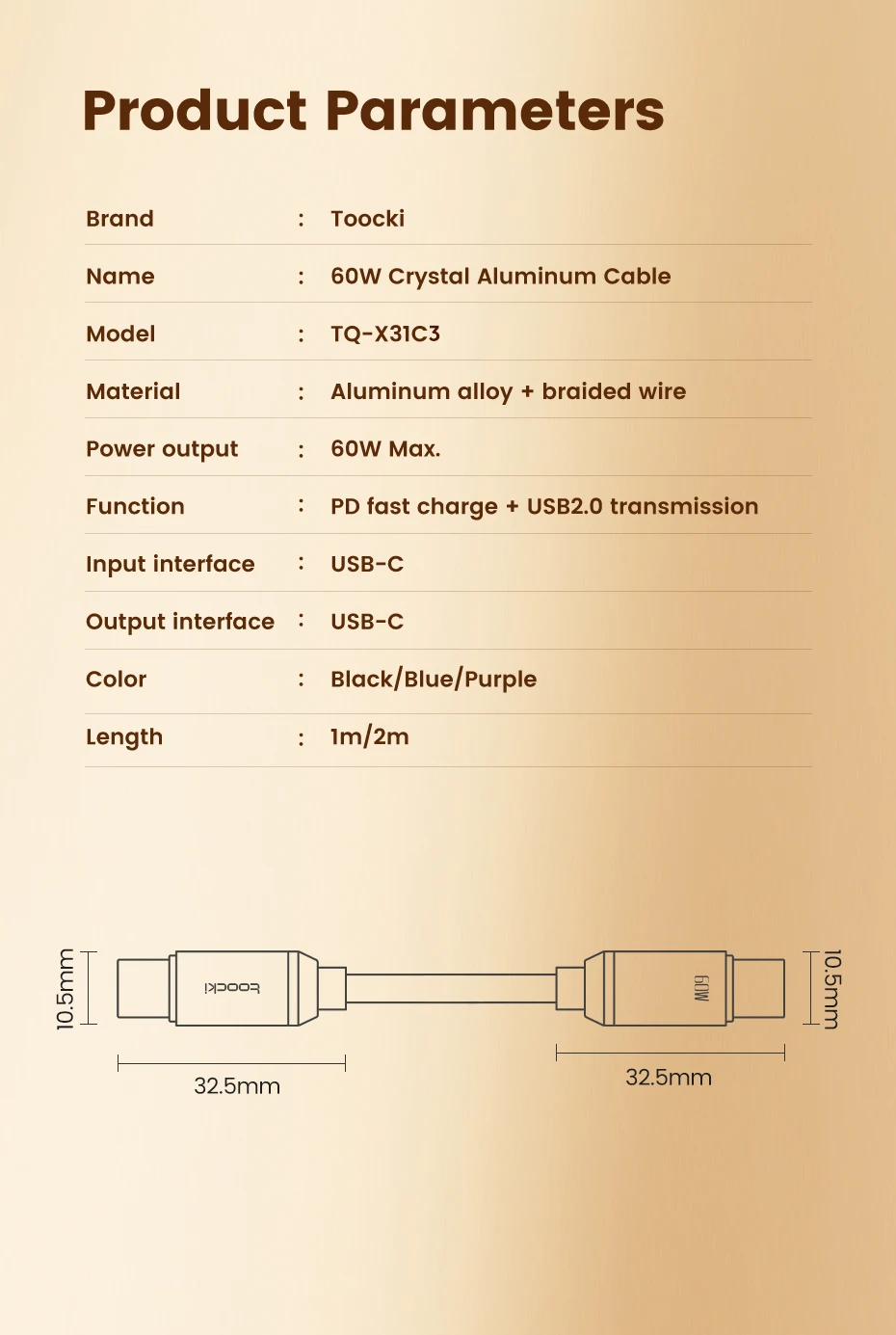 Toocki PD60W Type C to USB C Cable Fast Charge Mobile Cell Phone Charging Cord Wire For Xiaomi Samsung Huawei Macbook PC Table